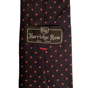 Harridge Row Mens Silk Necktie Navy Blue Red Floral Pin Dot Pattern Tie